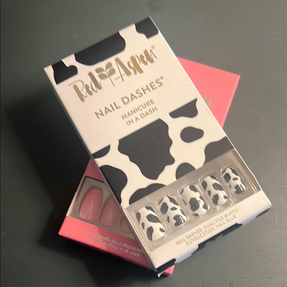 Manicure in now box complete -  Pink and Cow Print Press-On Nails